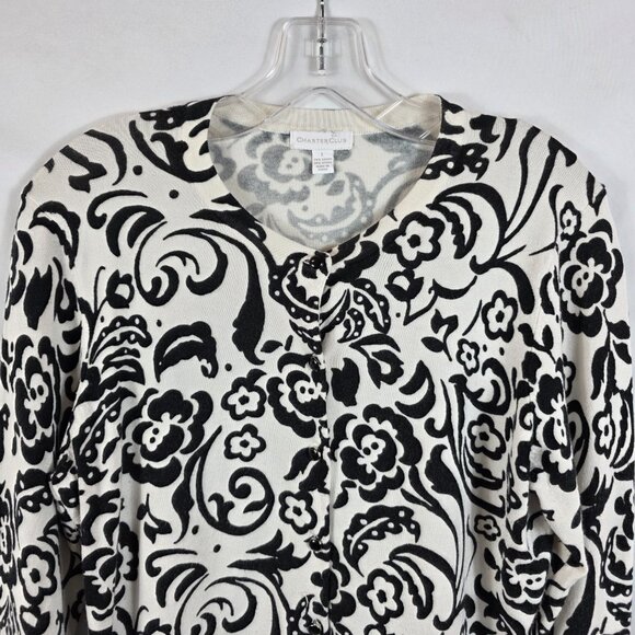 Charter Club Cardigan Sweater Women's Size Large Ivory & Black Paisley Floral - Picture 2 of 12